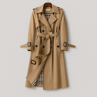 Women's Double-Breasted Belted Trench Coat with Classic Lapel Collar