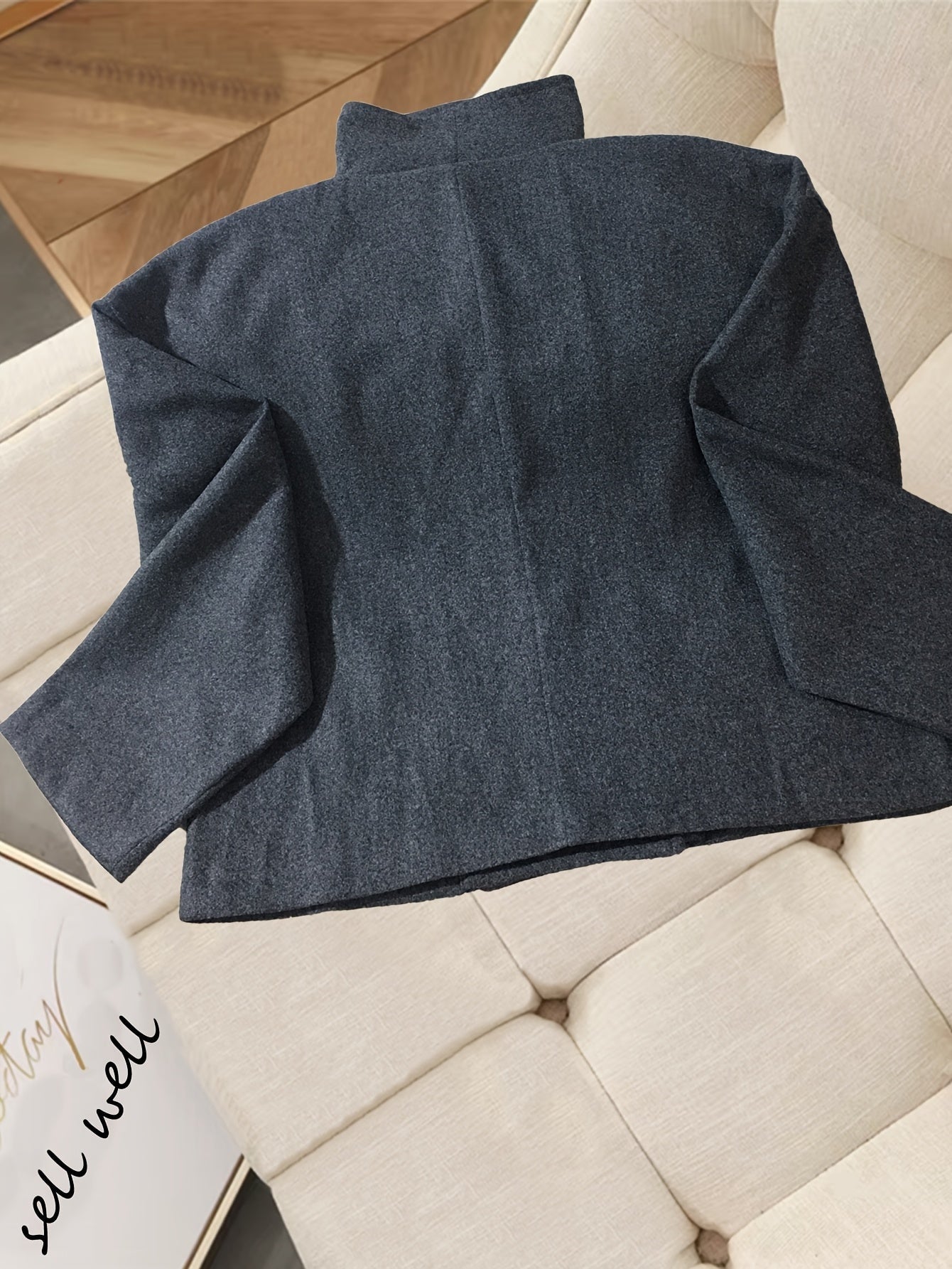 Cropped Wool Pea Coat with Notch Lapel and Double Breasted Button Front