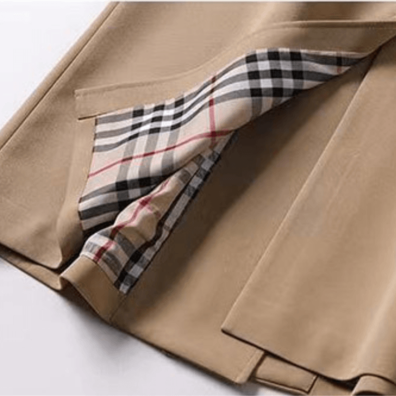 Double-Breasted Belted Trench Coat with Classic Lapel Collar