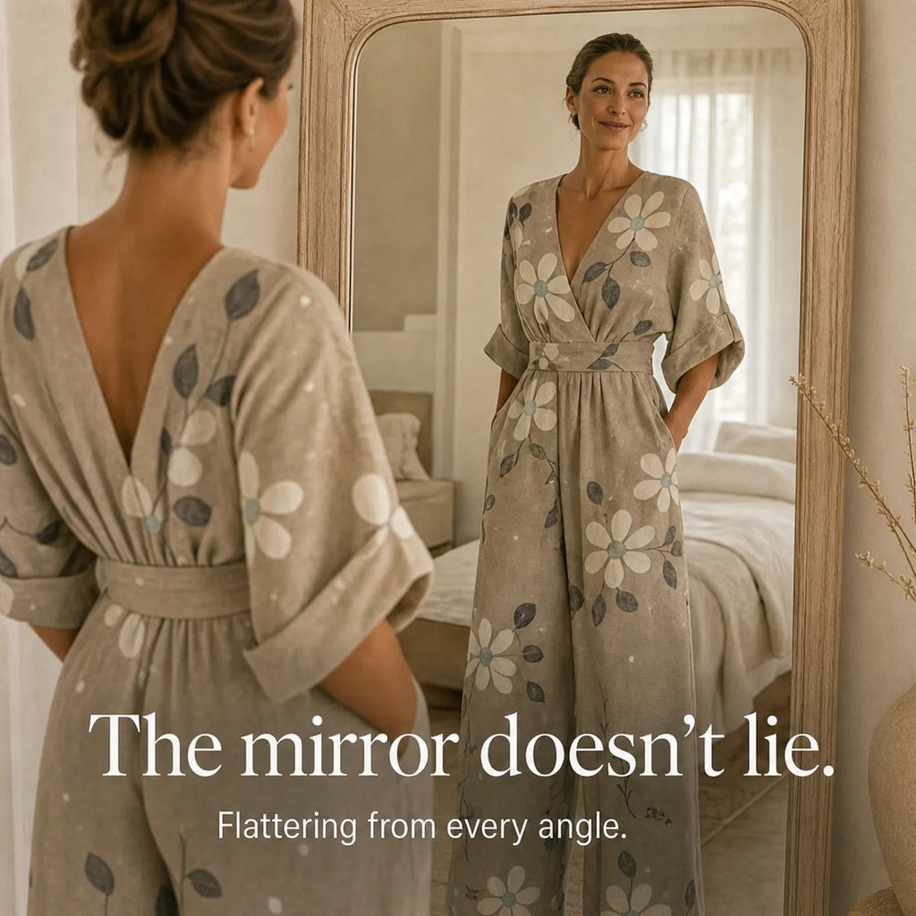 Floral Wide-Leg Jumpsuit with Cinched Waist in Place of a Two-Piece Set