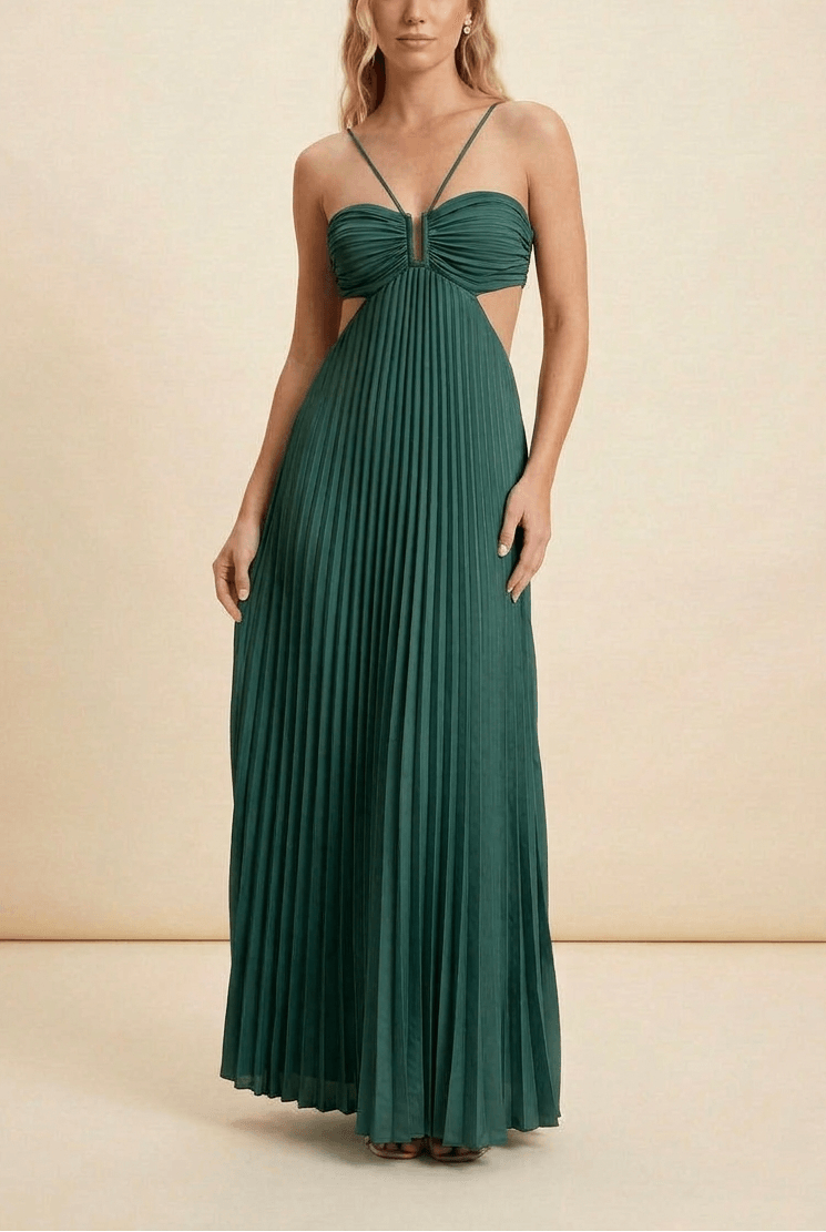 Halter Pleated Satin Maxi Dress for Homecoming Dresses Events