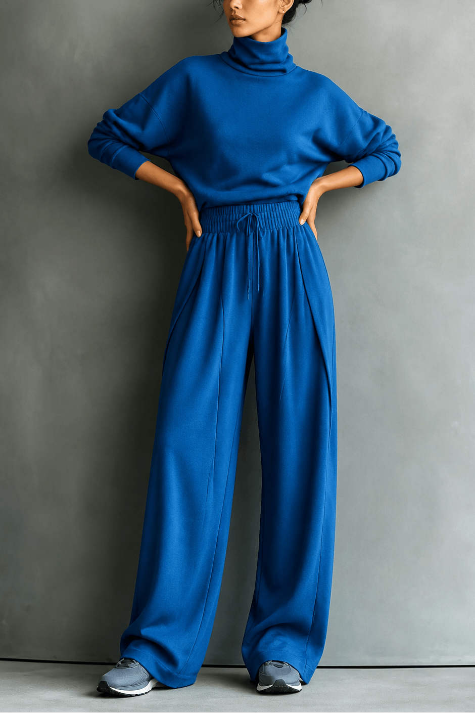 Women's Turtleneck Top and Wide-Leg Pants Two Piece Set