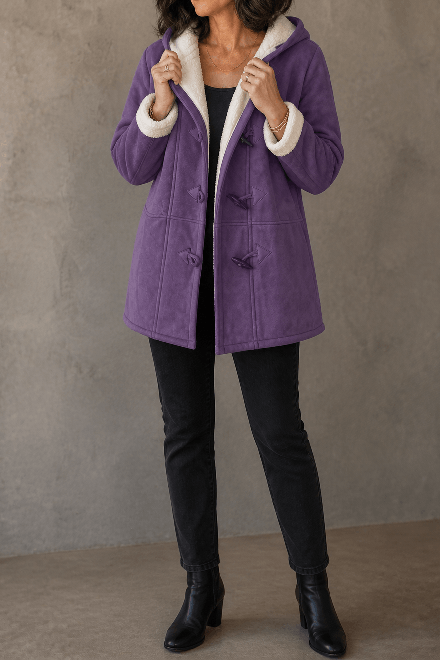 Women's Hooded Faux Suede Winter Coat with Plush Sherpa Lining