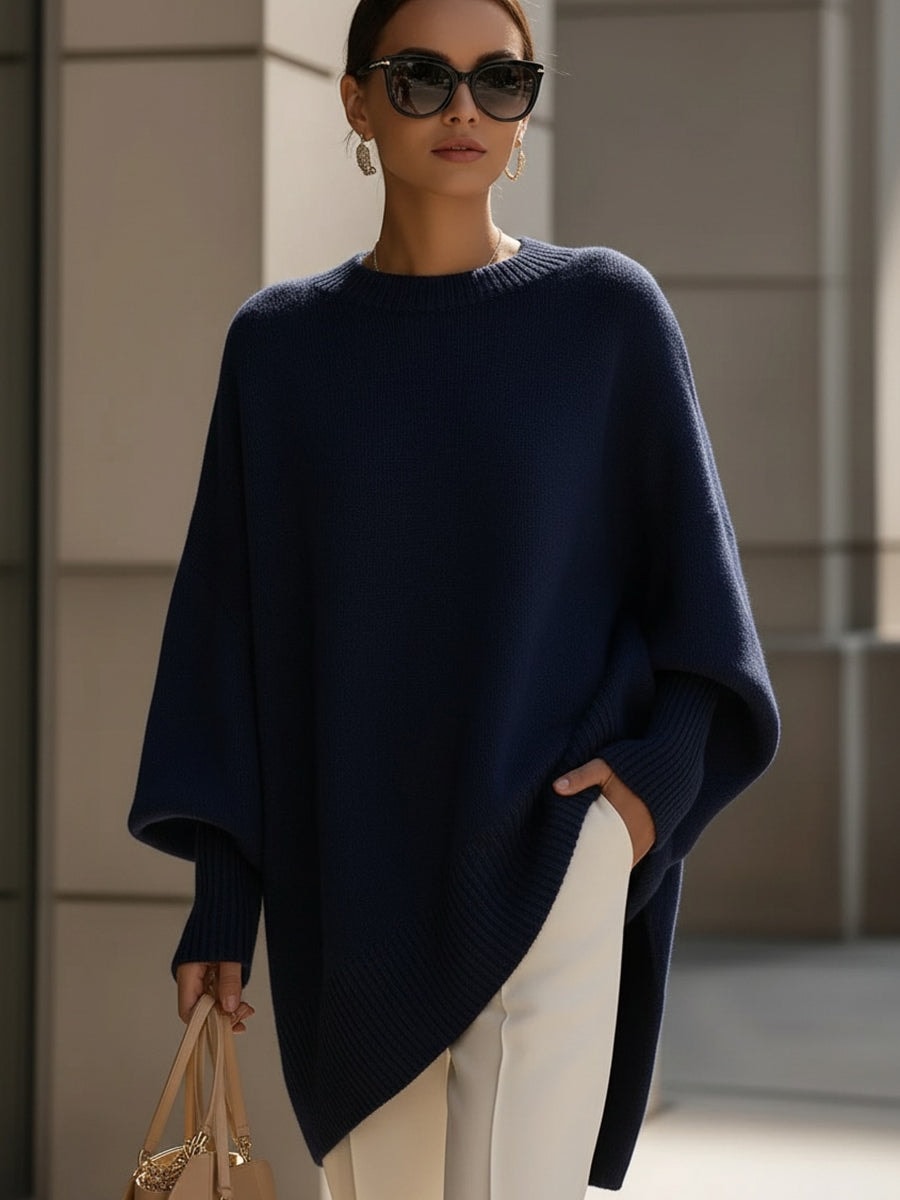 Emma Oversized Asymmetric-Hem Wool Blend Knitted Sweater for Women