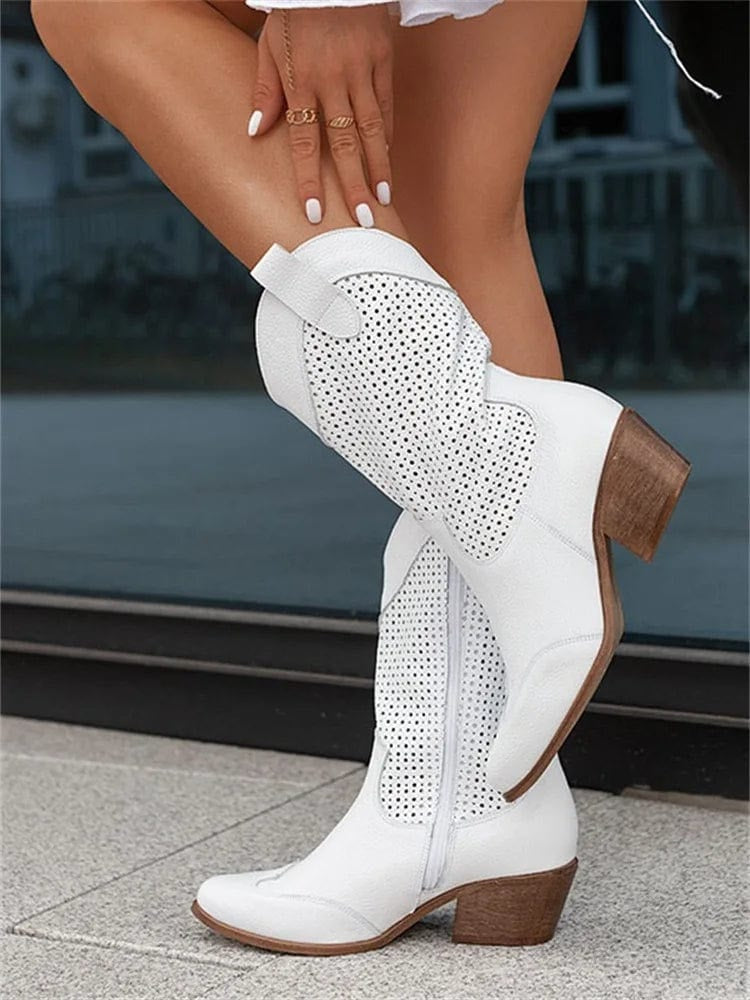 Antonia | Perforated Suede Western Fall Boots for Women