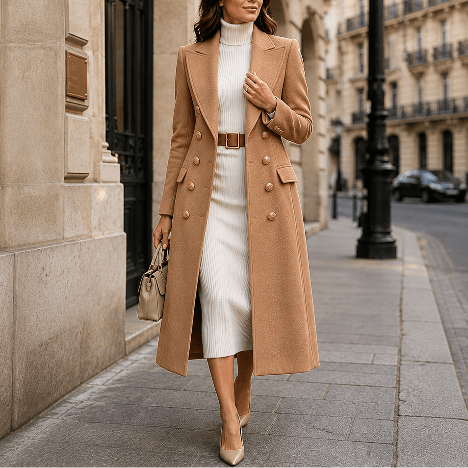 Women's Double-Breasted Structured Wool-Look Winter Coat