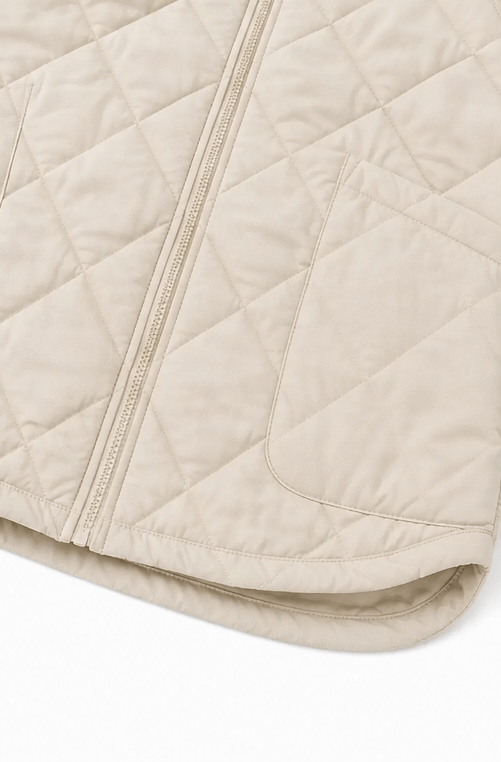 Women's Knit-Panel Quilted Puffer Jacket with Ribbed Cuffs