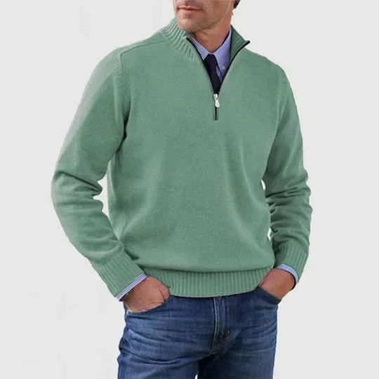 Men's Half-Zip Mock Neck Knitted Sweater with Ribbed Trim