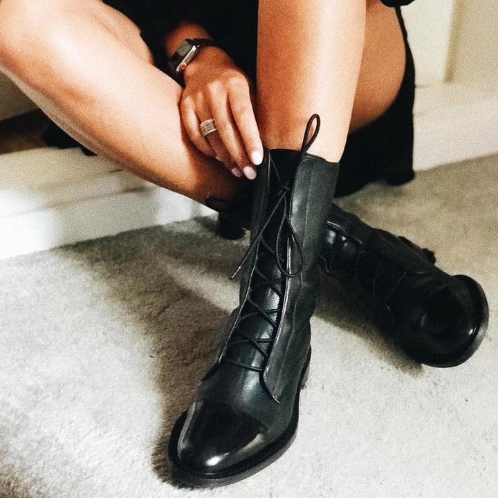 Lace-Up Cap Toe Fall Boots with Ankle-High Faux Leather Shaft