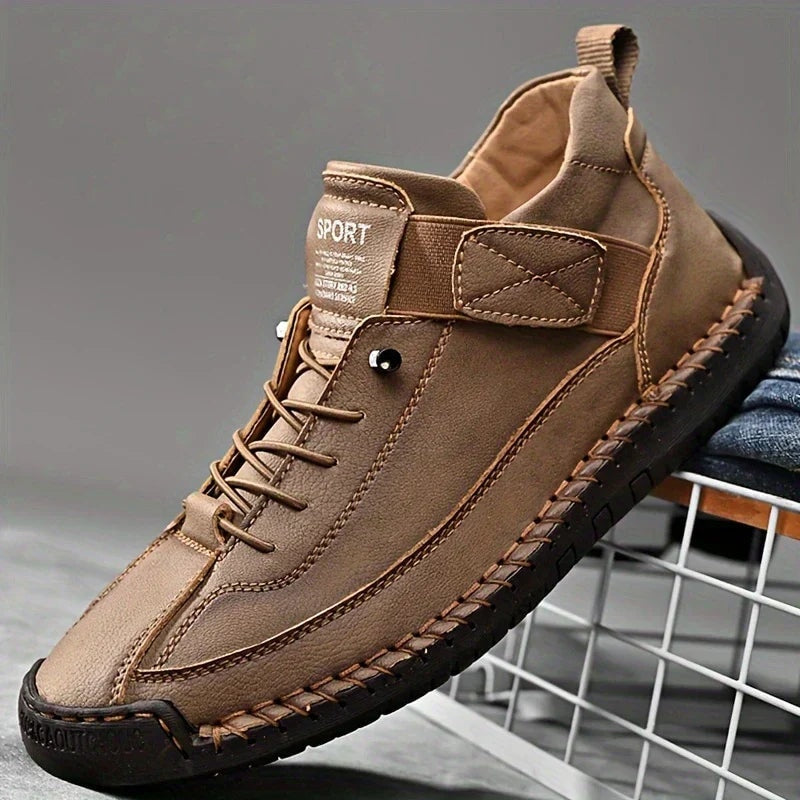 Women's Leather Lace-Up Sneakers with Adjustable Strap for Comfort