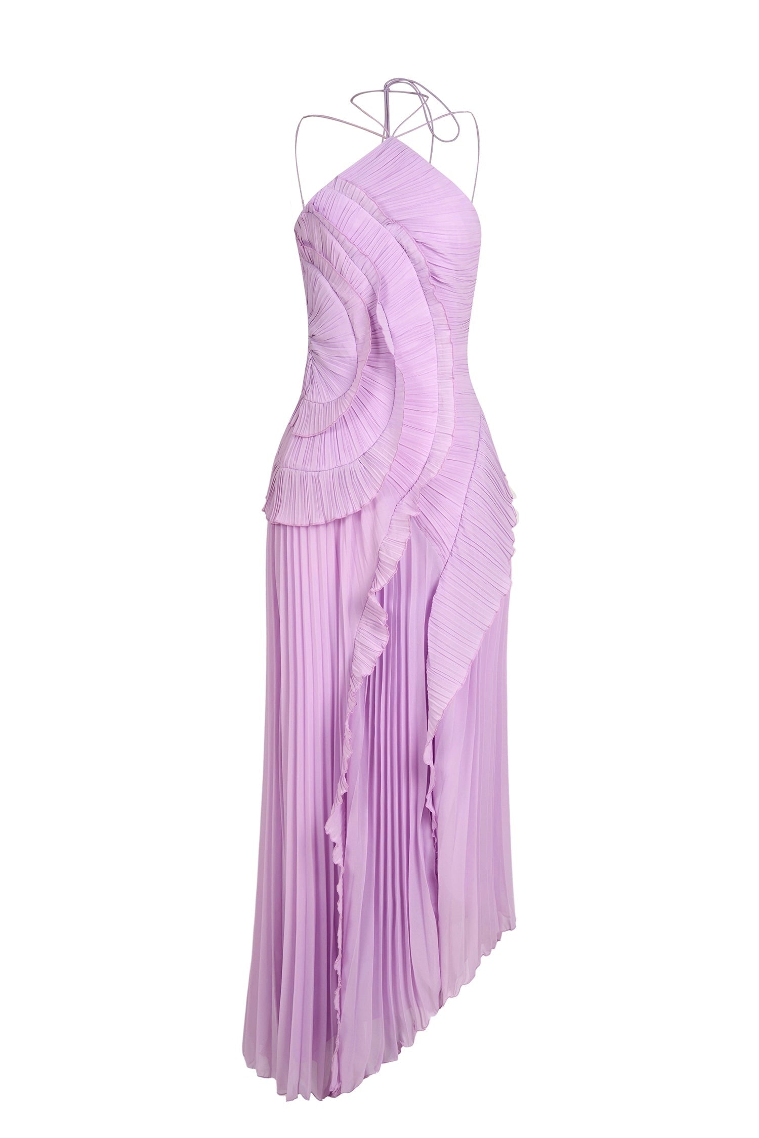 Pleated Ruffle Halter Maxi Dress for Fall Wedding Guests