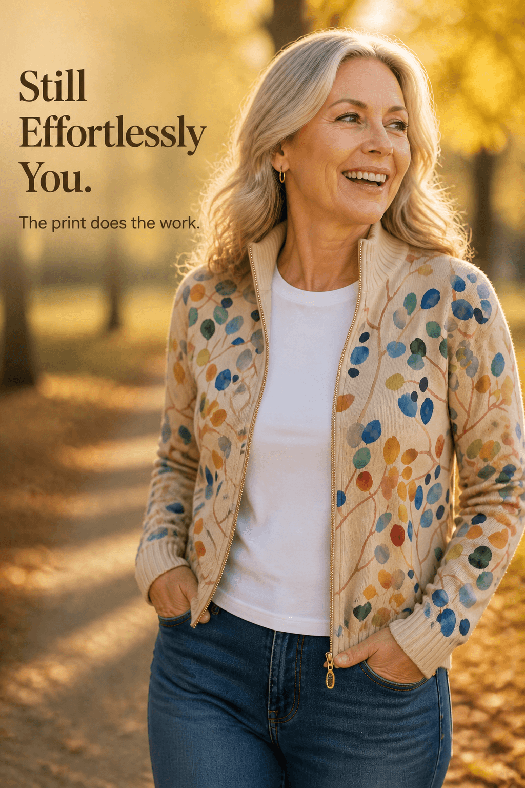 Women's Botanical Print Zip-Up Knit Cardigan Jacket