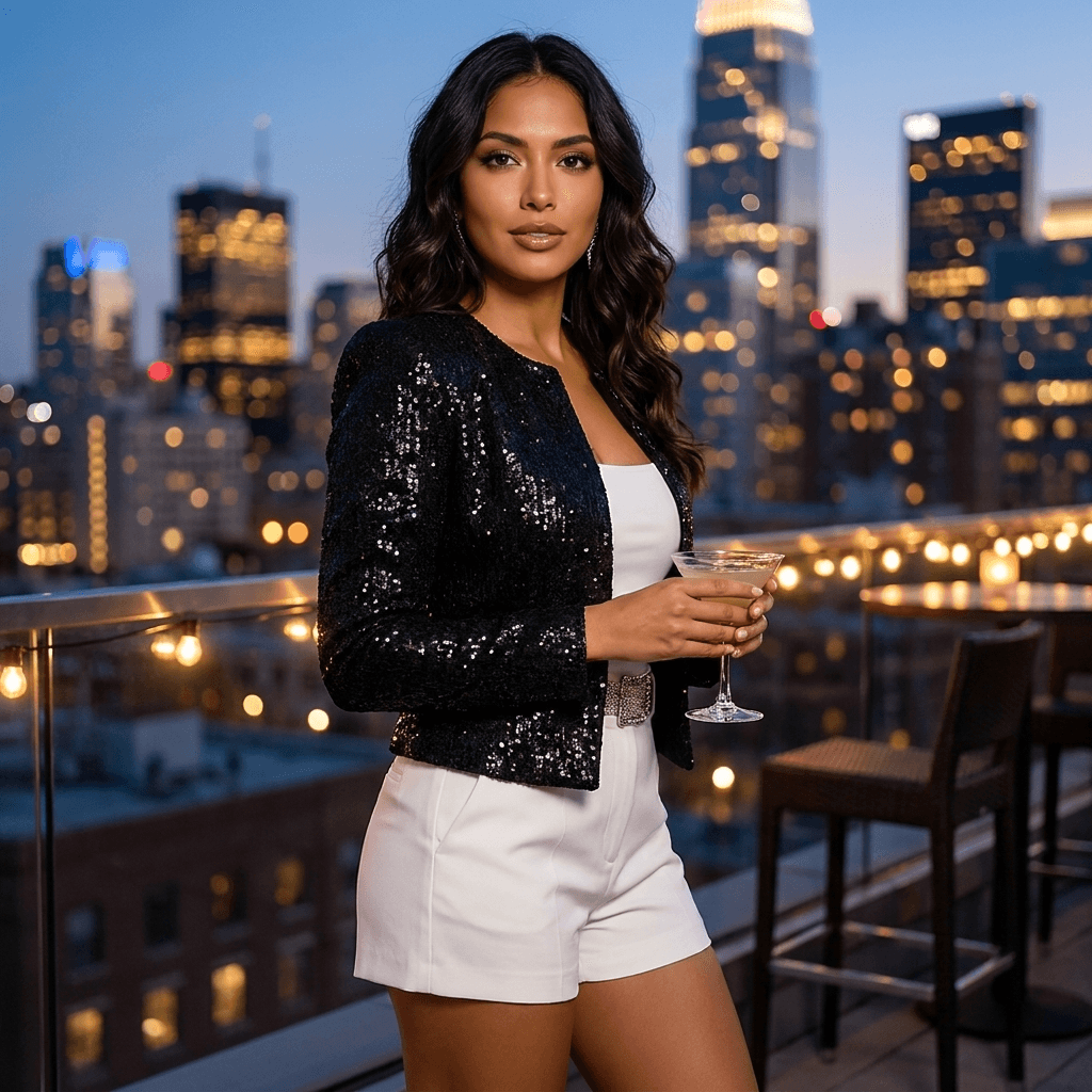 Cropped Sequin Open Front Evening Blazer Fall Jackets Women Will Love