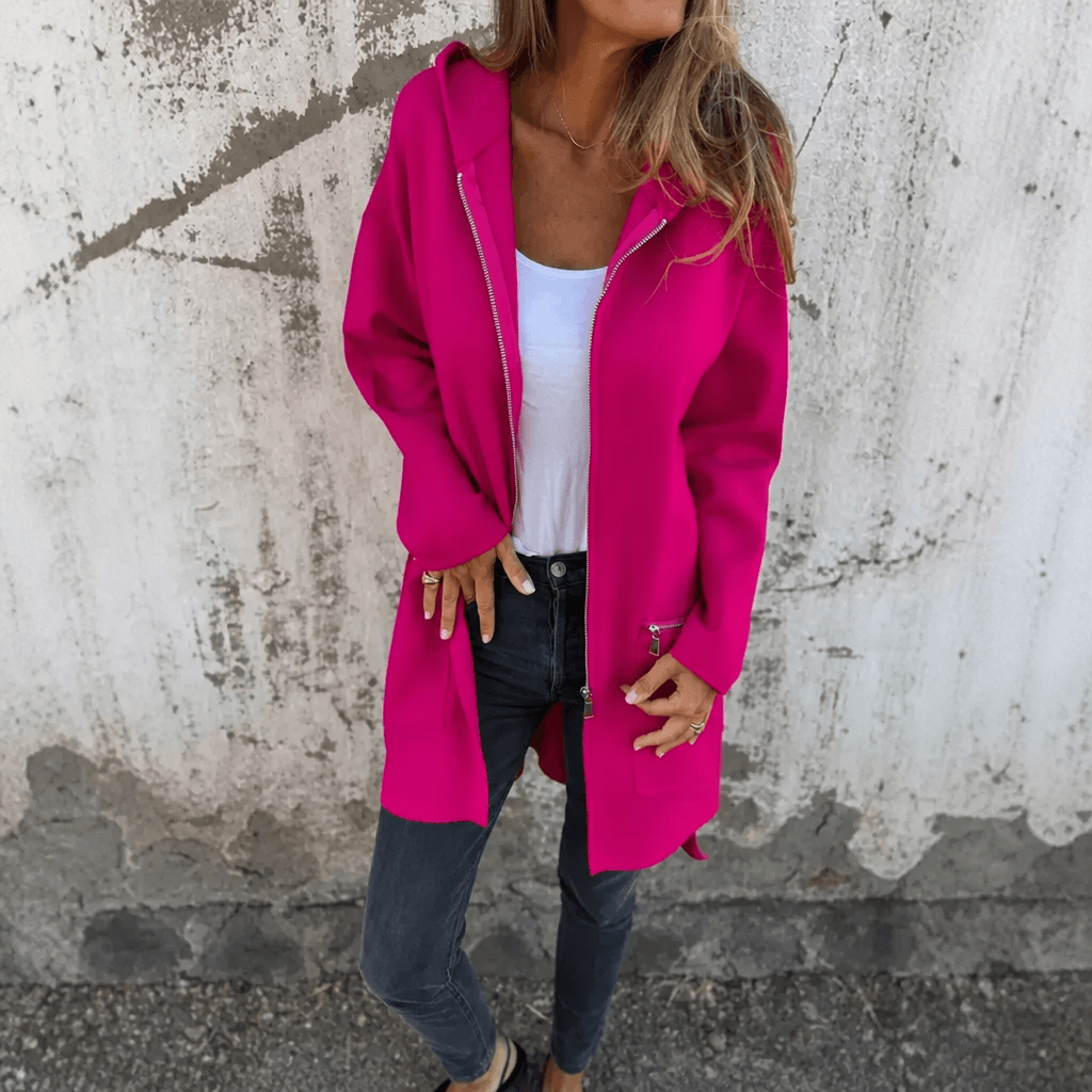 Women's Longline Open-Front Hooded Knit Jacket