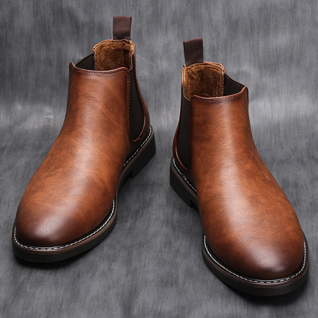 Men's Chelsea Slip-On Ankle Boots with Elastic Side Panels and Welt Stitching