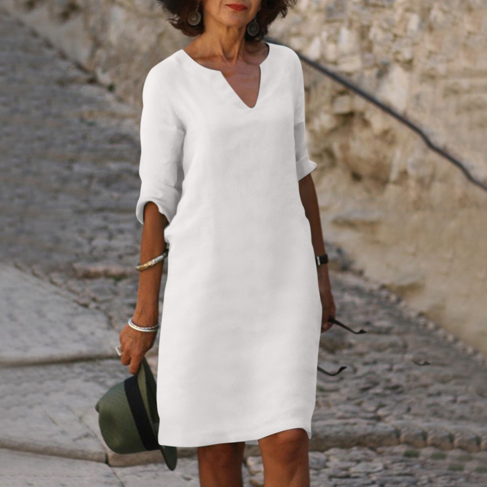 Relaxed V-Neck Midi Fall Dresses for Women Wedding Guest Occasions