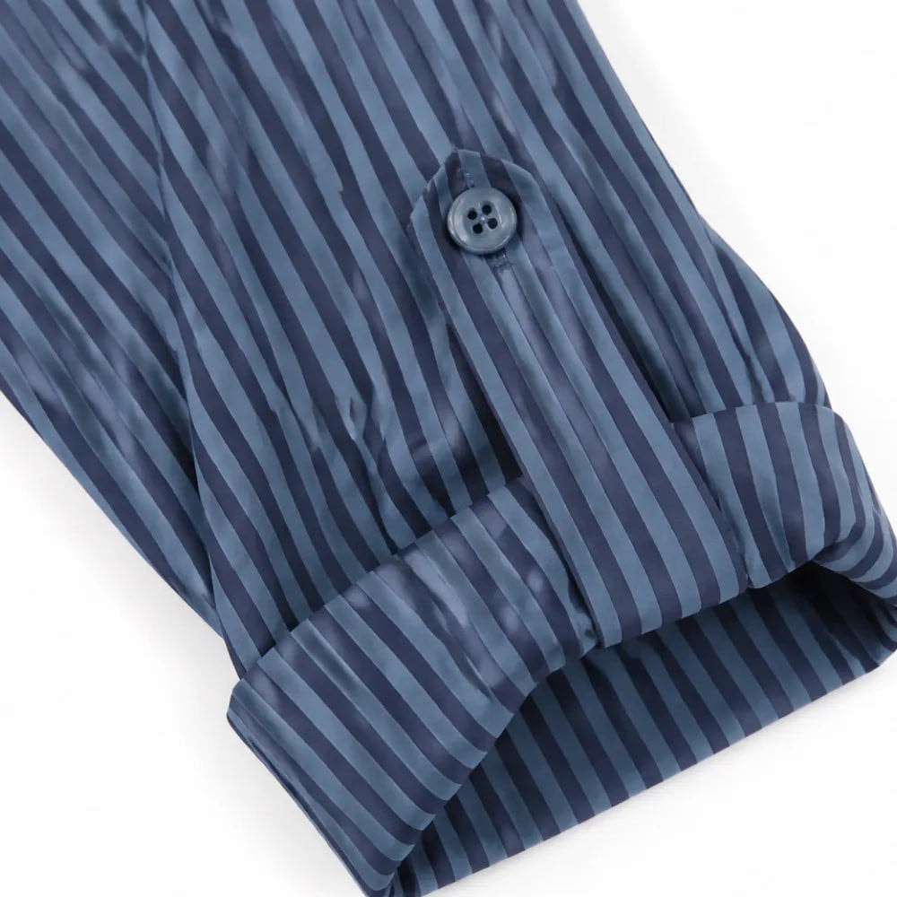 Striped V-Neck Maxi Dress with Long Sleeves and Pockets for Women