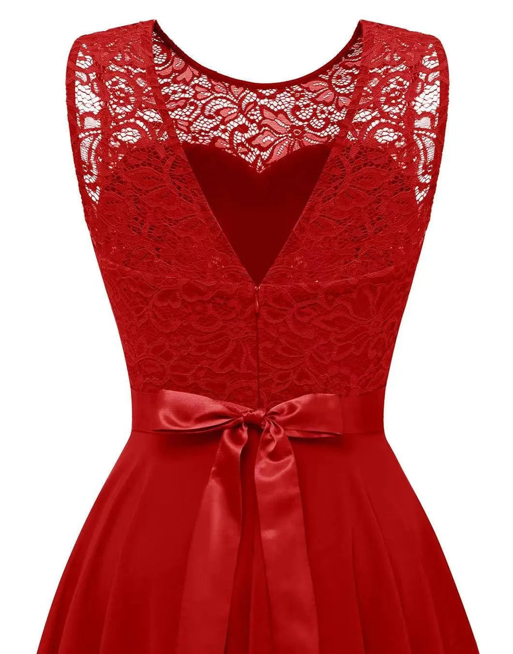 Women's High-Low Lace Bodice Evening Gown with Flowing Skirt