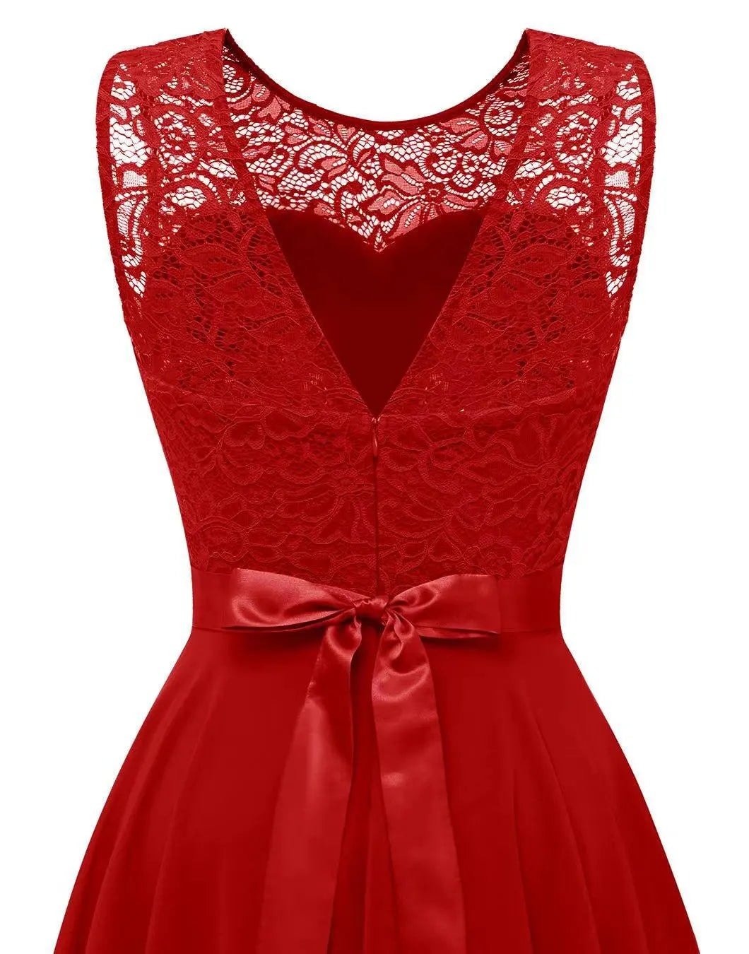 Women's High-Low Lace Bodice Evening Gown with Flowing Skirt
