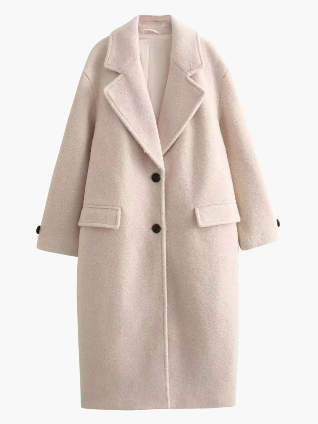 Women's Oversized Long Wool-Blend Winter Coat with Lapel Collar and Flap Pockets