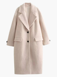 Women's Oversized Long Wool-Blend Winter Coat with Lapel Collar and Flap Pockets