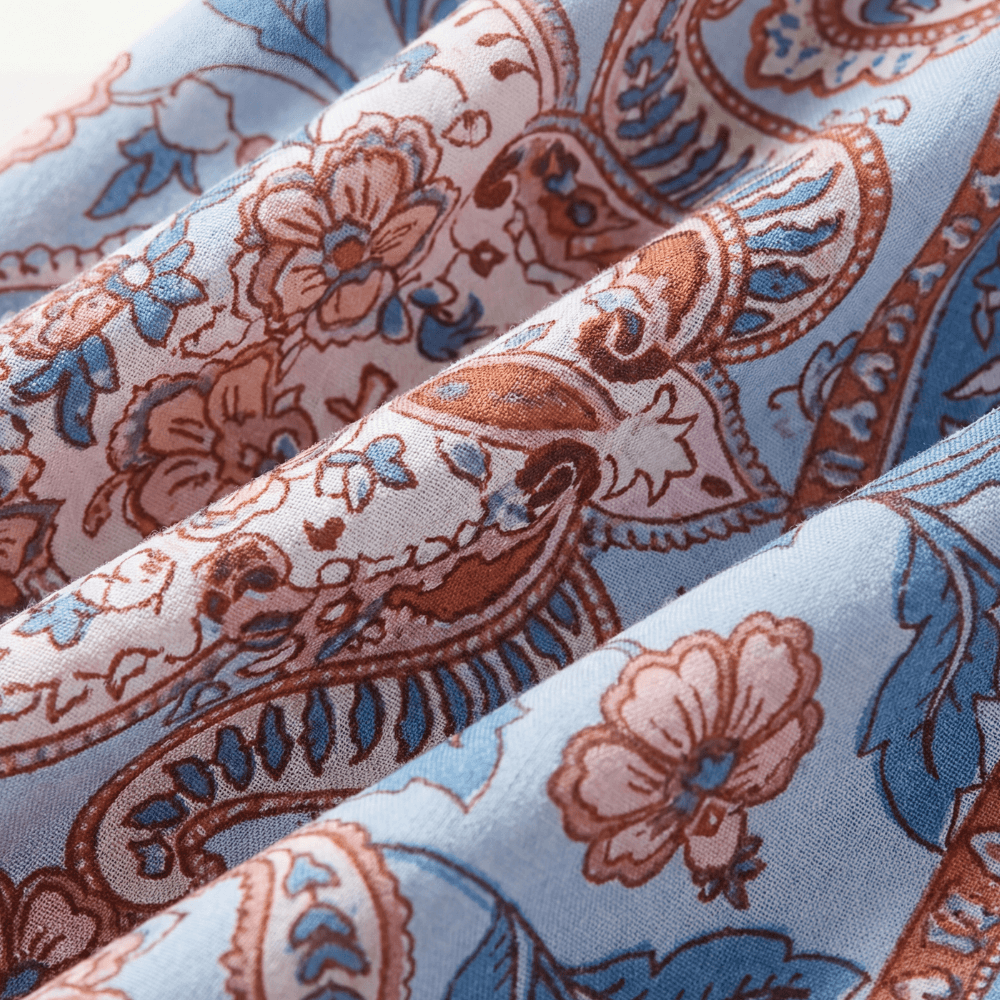 Floressa Paisley Floral V-Neck Maxi Dress with Drawstring Waist