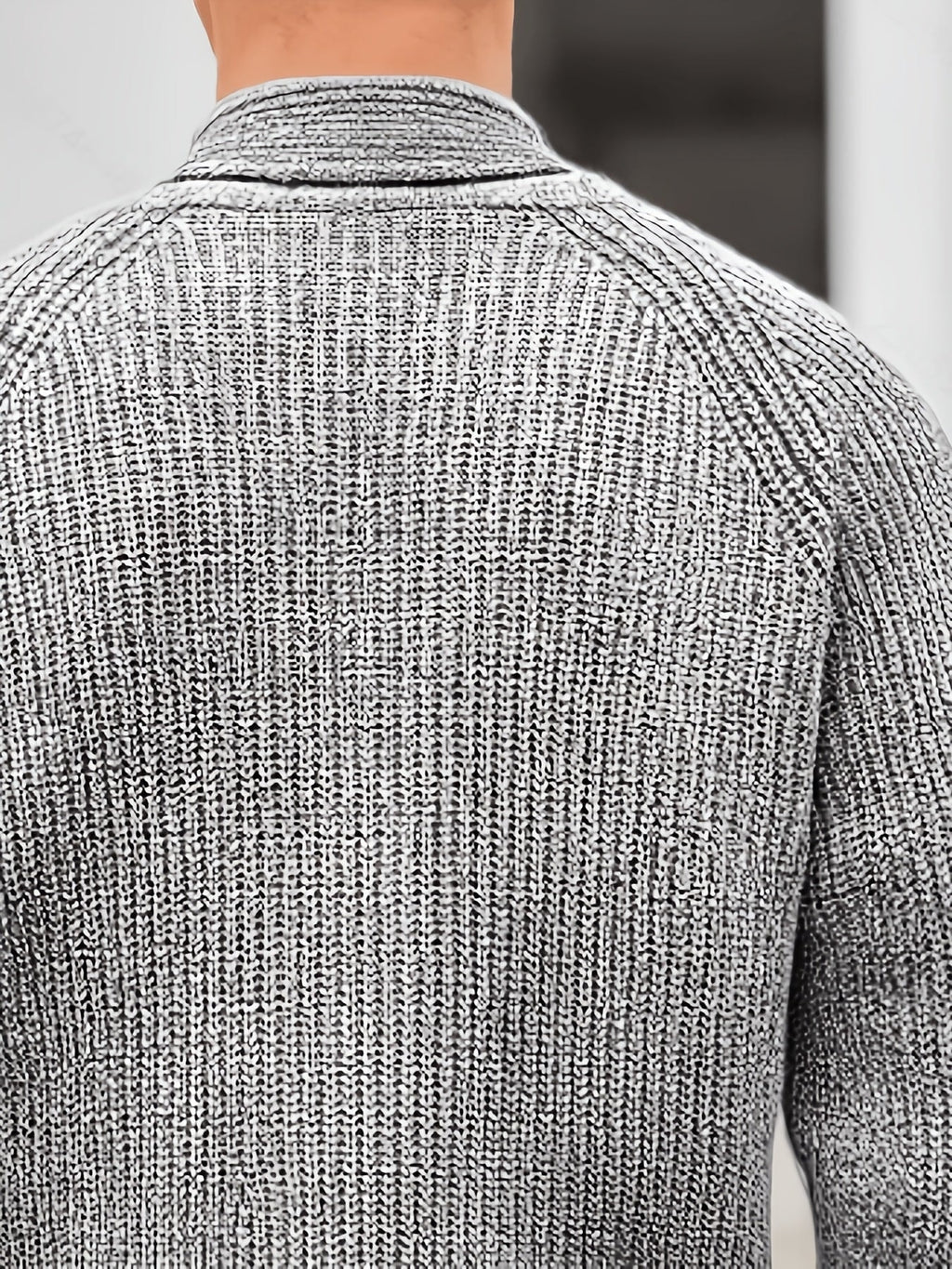 Men's Loose-Fit Ribbed Knit Shawl Collar Cardigan with Button Front and Pockets