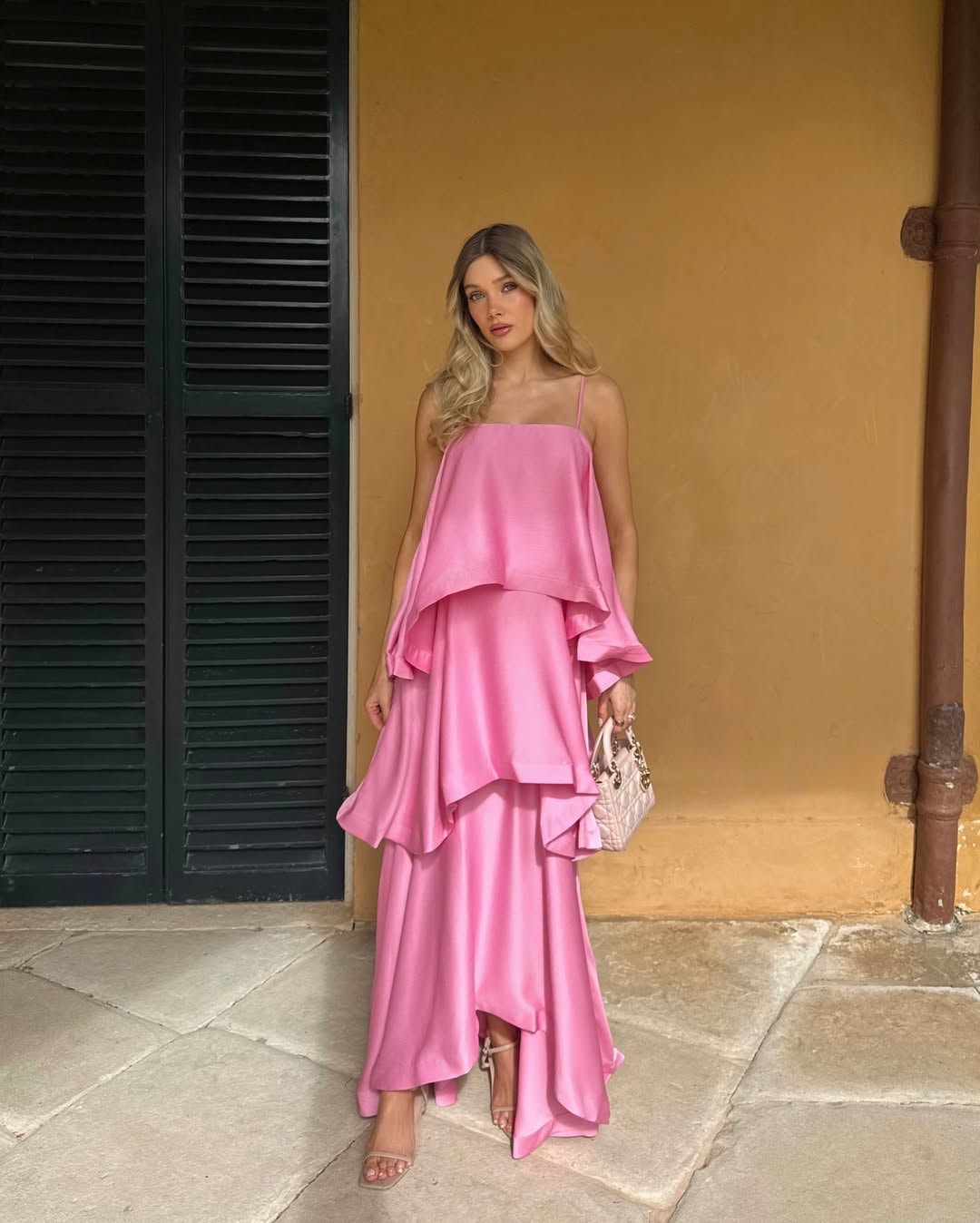Stevie Tiered Ruffle Satin Maxi Dress for Fall Wedding Guest Dresses