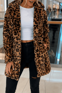 Leora Leopard Print Faux Fur Longline Winter Coat for Women