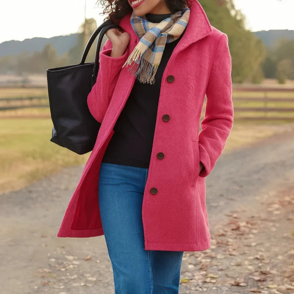 Heledd Notch-Lapel Longline Wool-Blend Winter Coat for Women