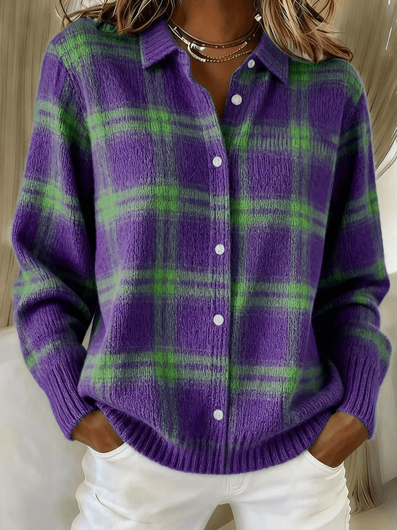 Esmeralda Women's Plaid Cotton Blend Long Sleeve Button-Up Blouse