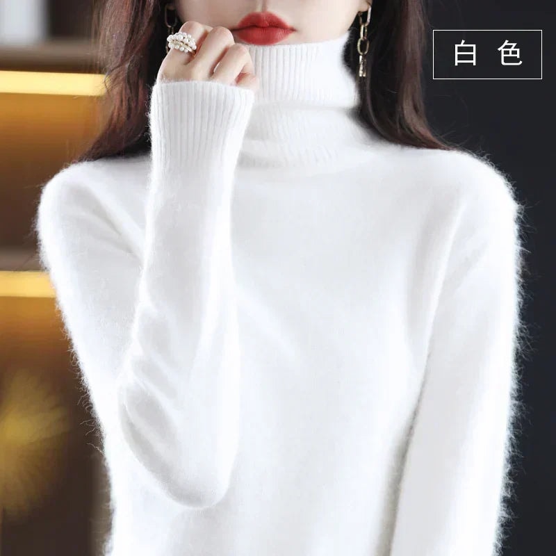 Women's Knit Turtleneck Sweater with Ribbed Cuffs