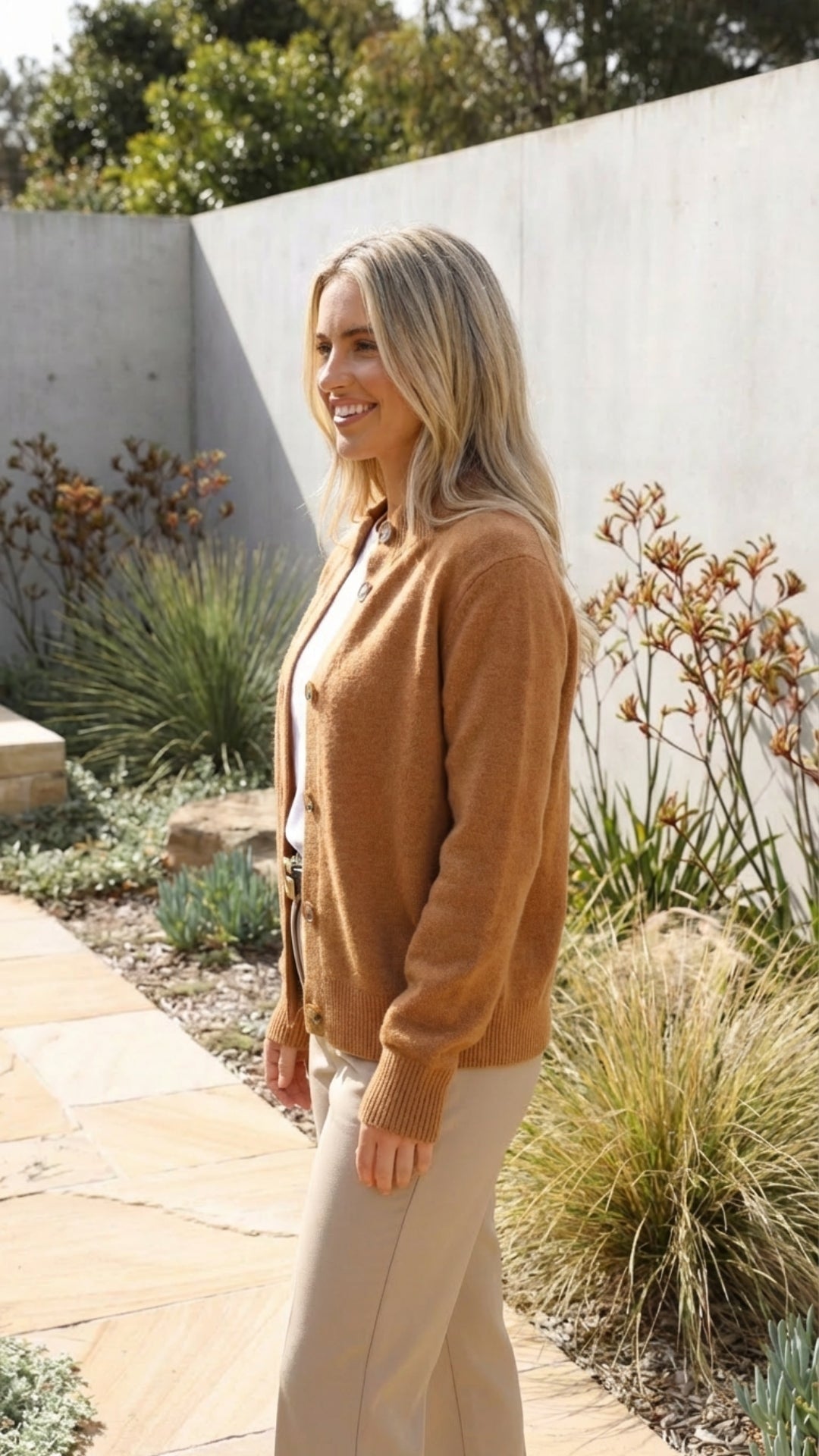 Women's Long Sleeve Knit Cardigan with Stand Collar and Button Front