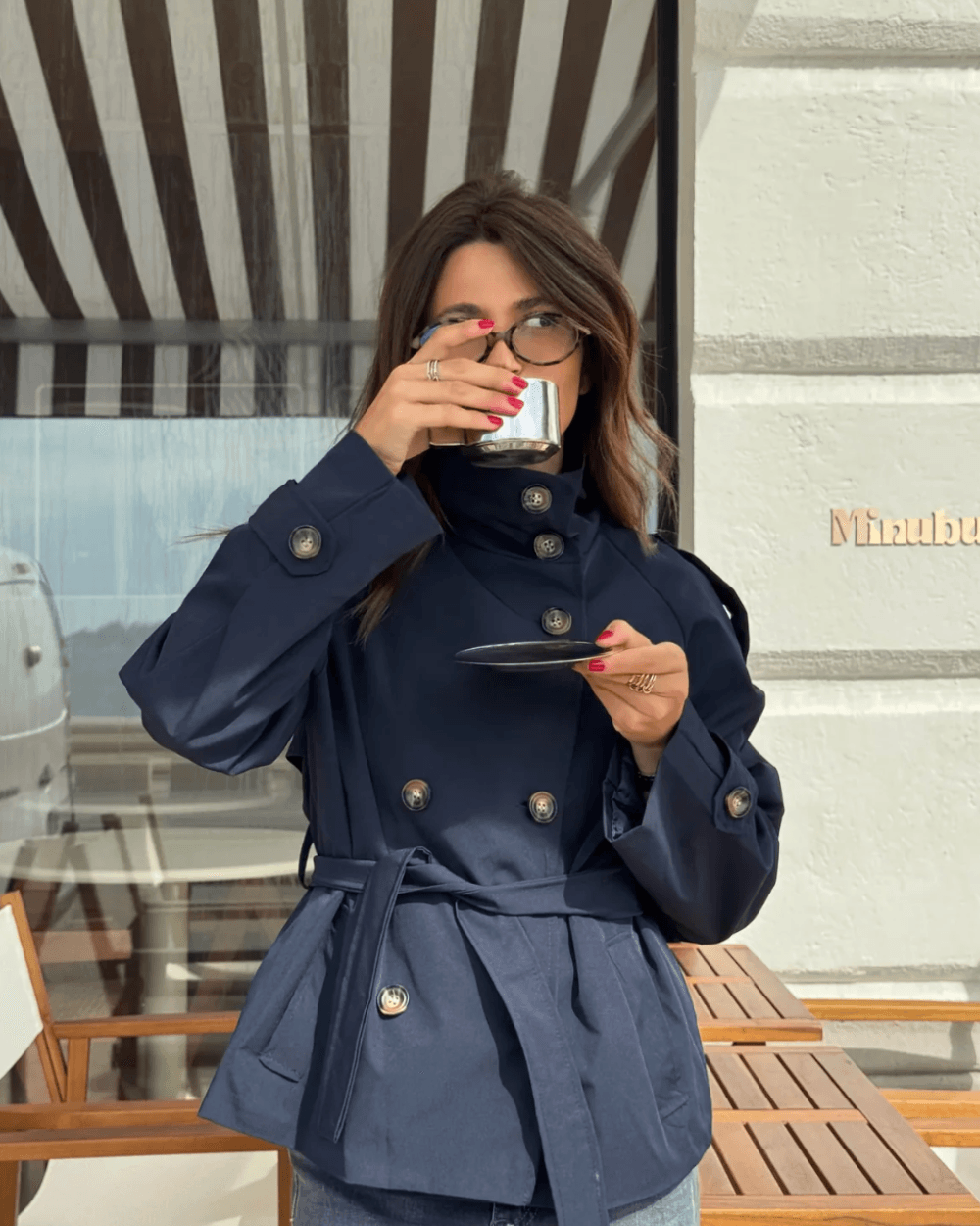 Fructuoso Belted Funnel-Neck Cotton Blend Trench Coat for Women