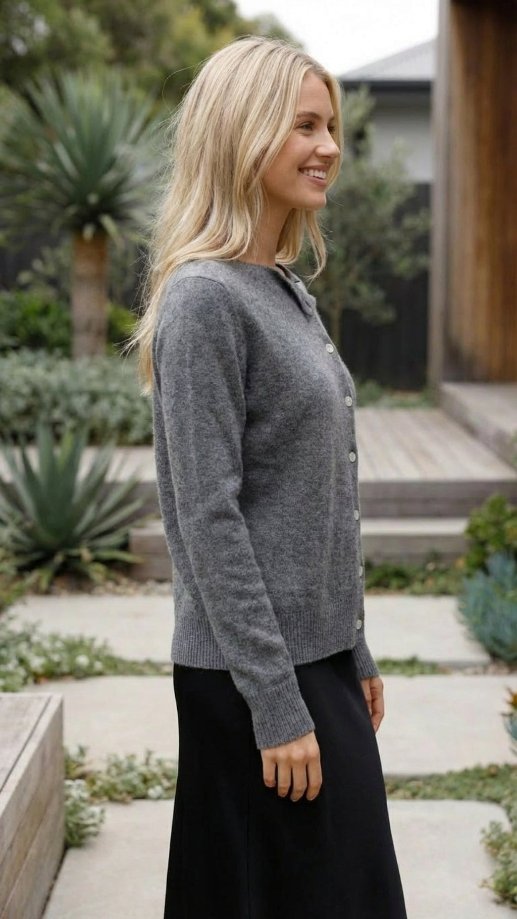 Women's Soft V-Neck Knit Cardigan with Asymmetric Button Front and Long Sleeves