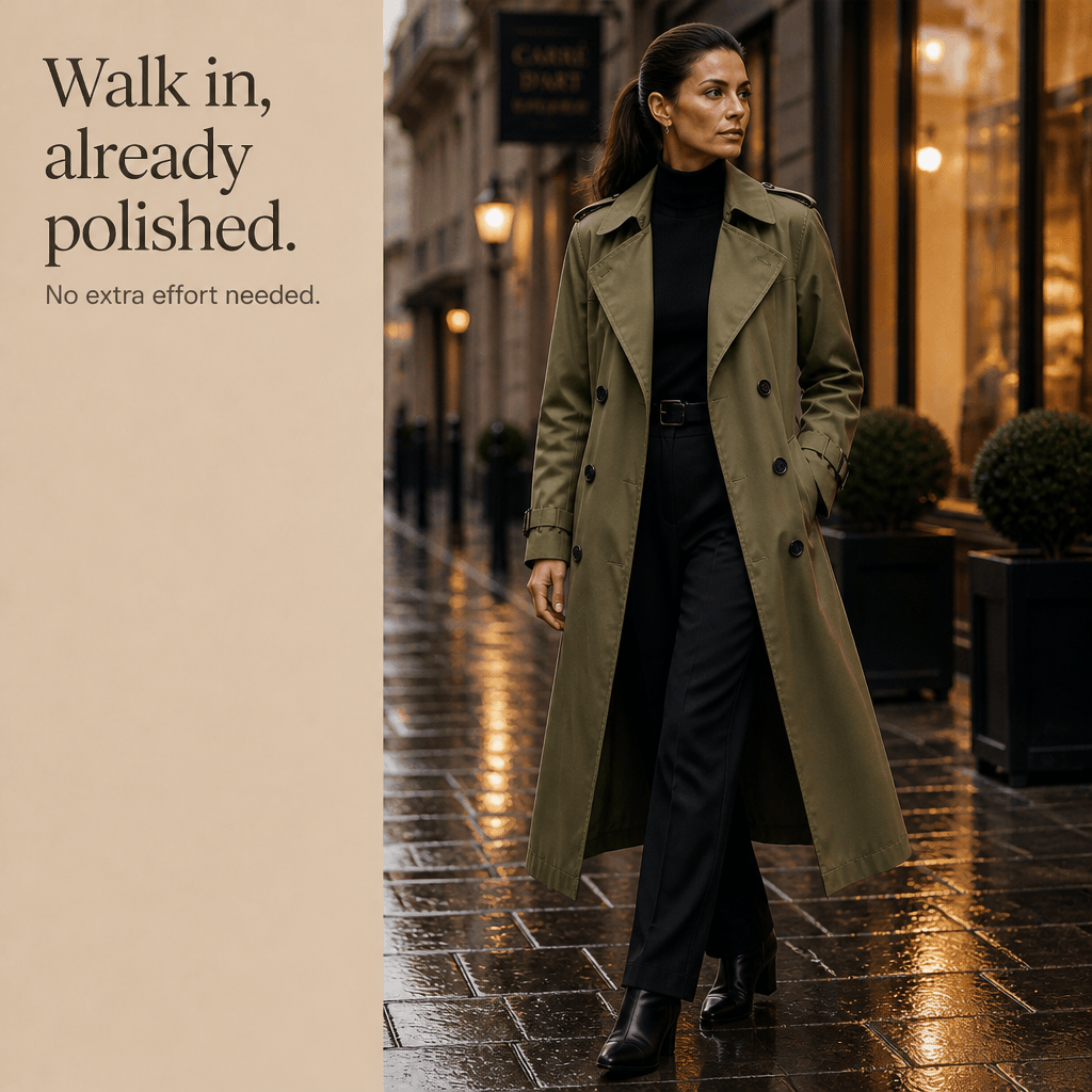 Mayfield Double-Breasted Long Trench Coat with Tailored Collar for Women