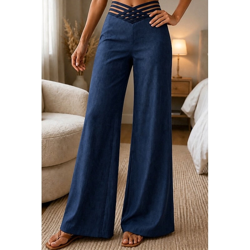 Sienna High-Waisted Wide-Leg Women's Tailored Pants in Woven Blend