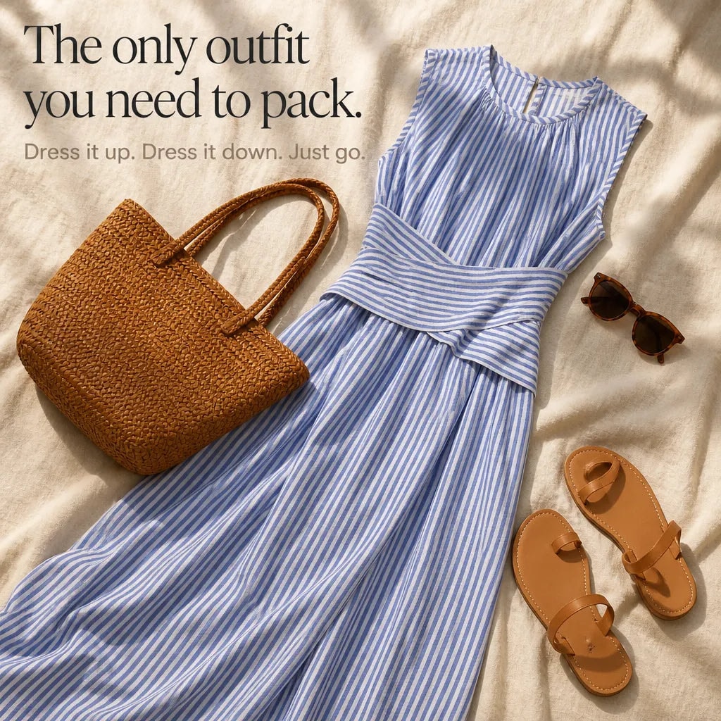 Marellé Striped Wrap-Waist Sleeveless Women's Midi Dress