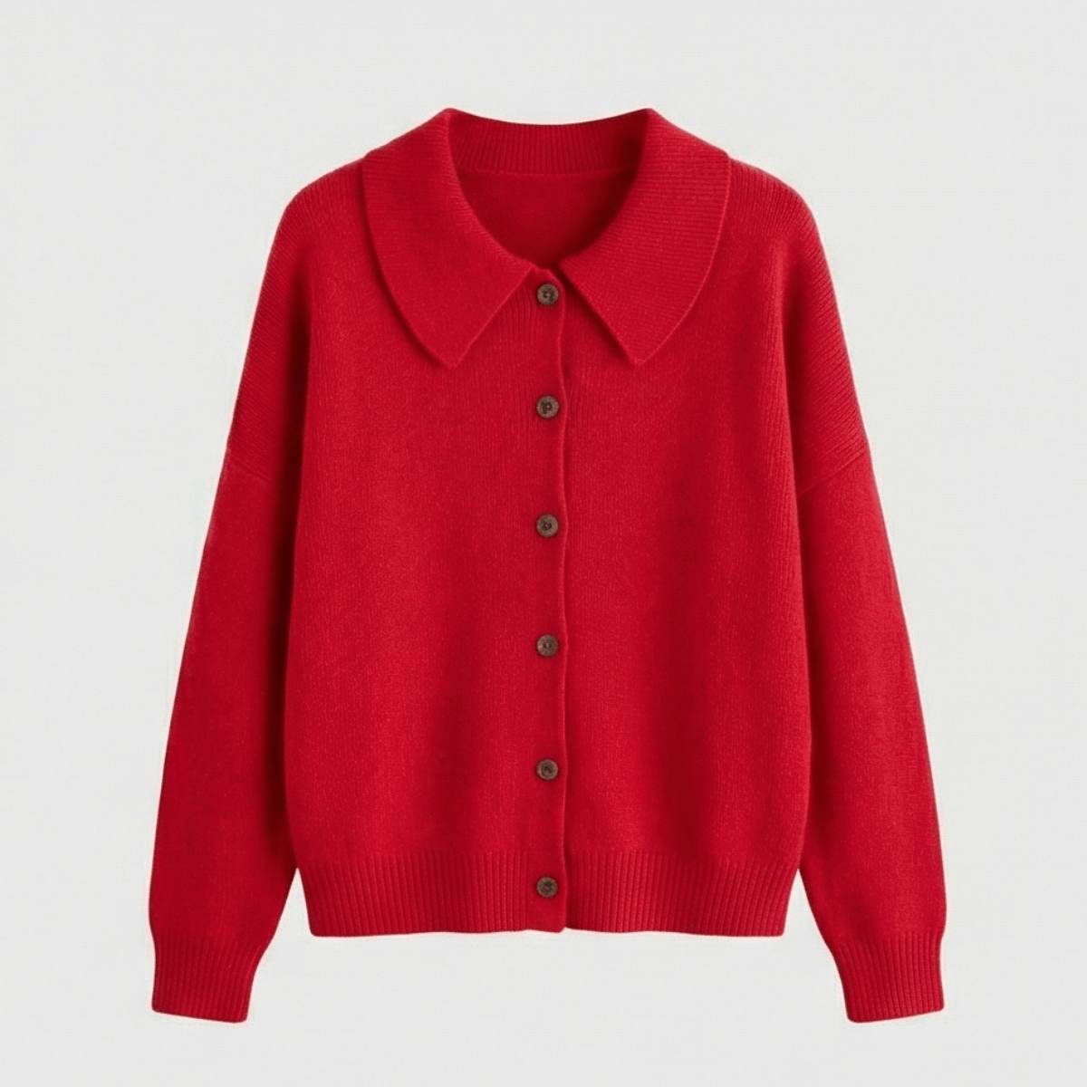 Collete Peter Pan Collar Women's Knitted Cardigan with Ribbed Cuffs