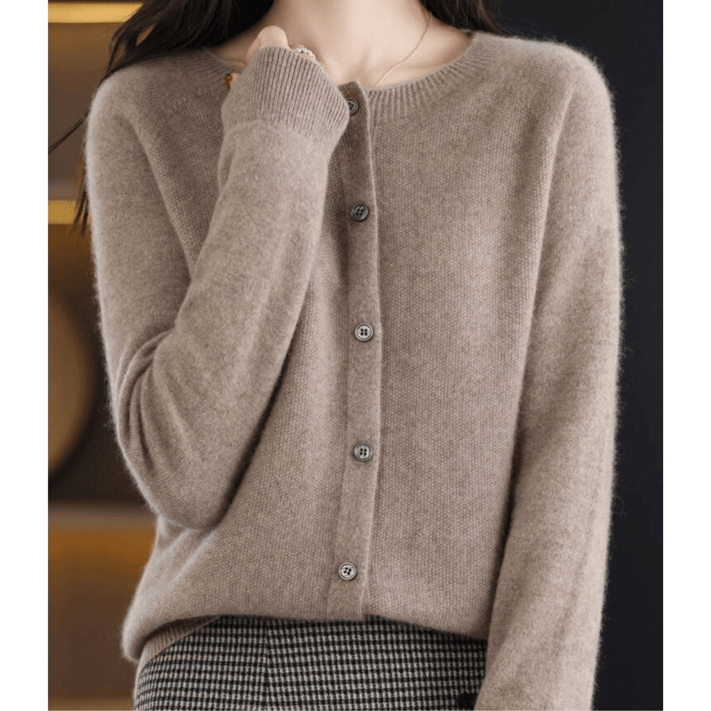 Niki Button-Front Women's Knitted Cardigan Sweater in Merino Cashmere Blend