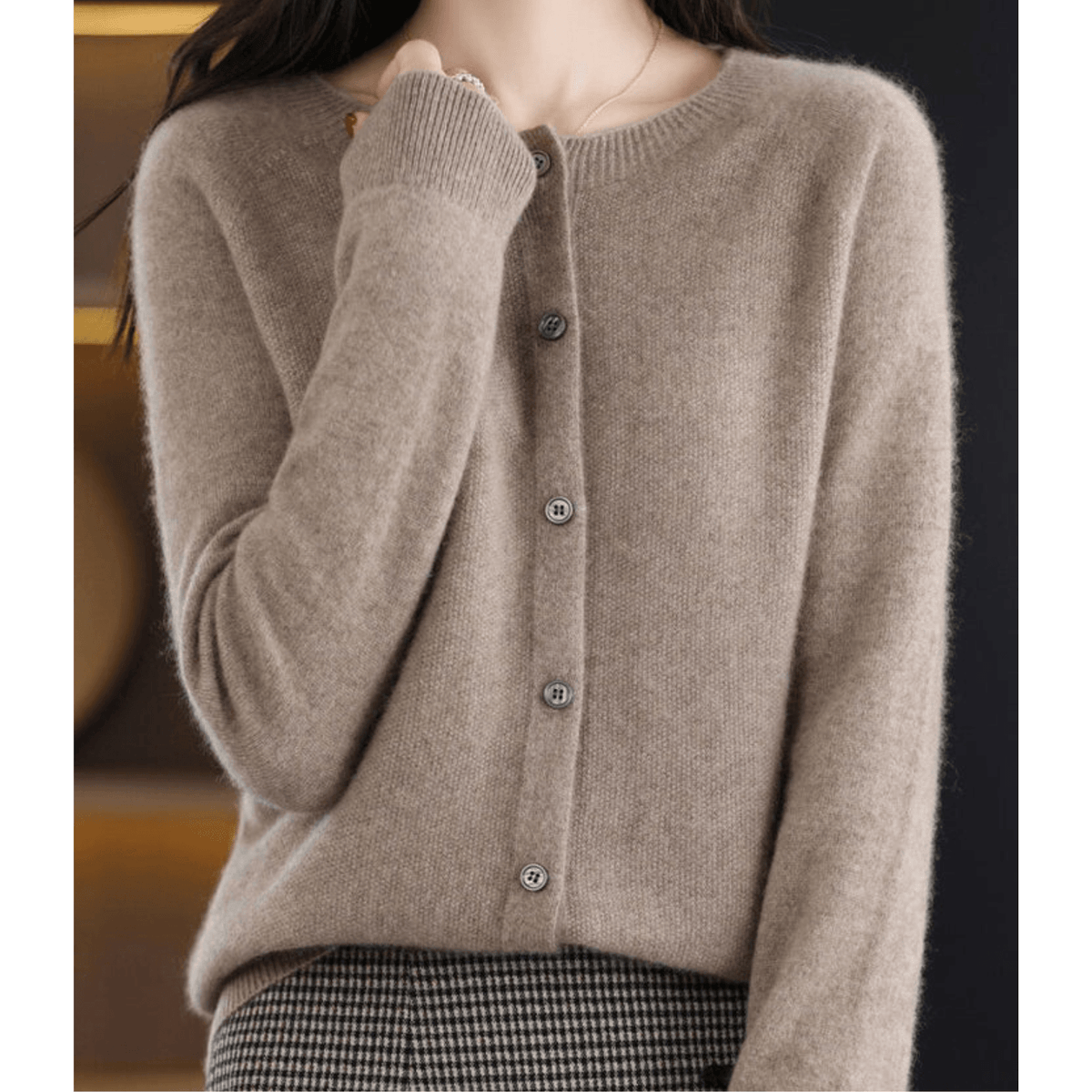 Niki Button-Front Women's Knitted Cardigan Sweater in Merino Cashmere Blend