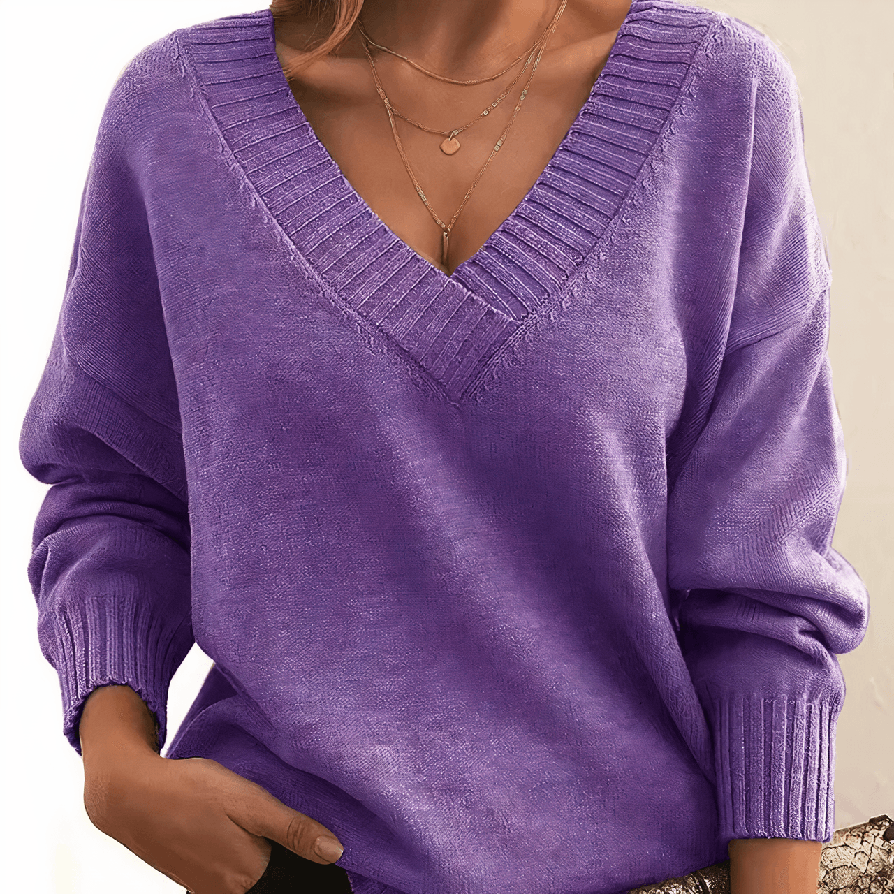 Oversized V Neck Cashmere Sweater with Relaxed Balloon Sleeves