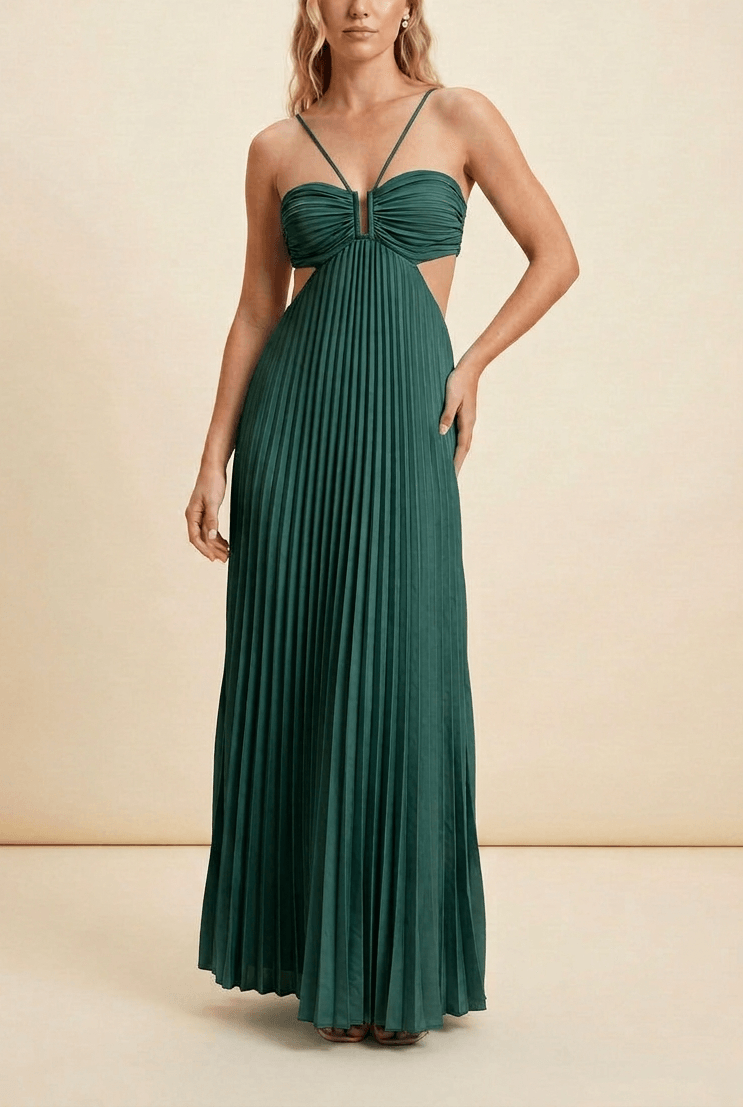 Halter Pleated Satin Maxi Dress for Homecoming Dresses Events