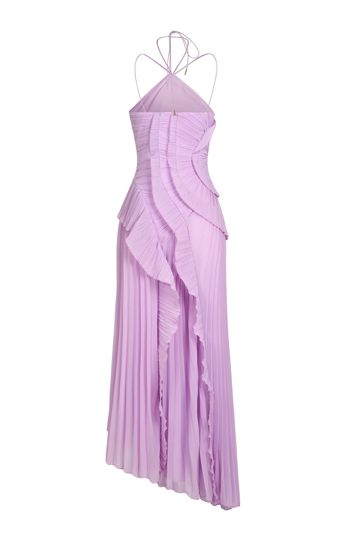 Pleated Ruffle Halter Maxi Dress for Fall Wedding Guests