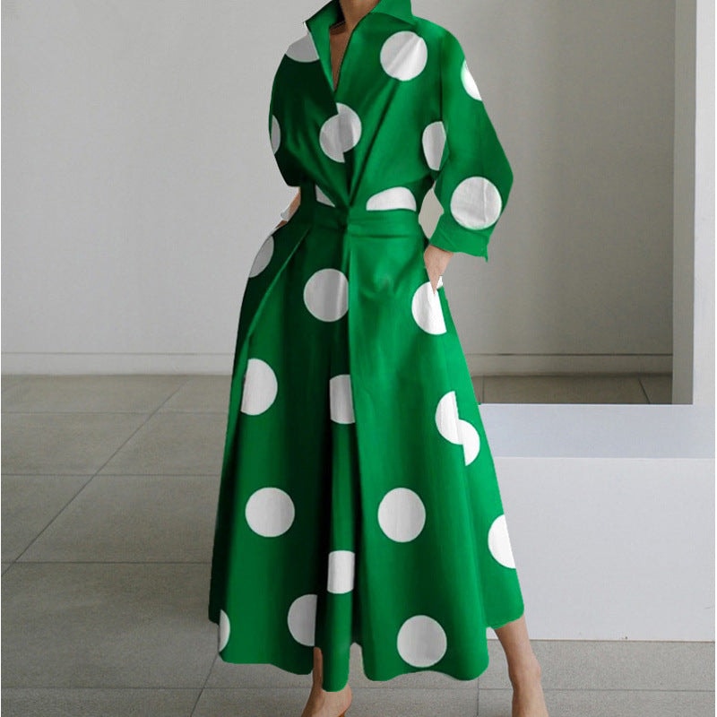 Women's Collared Front Wrap Newspaper Print Maxi Dress