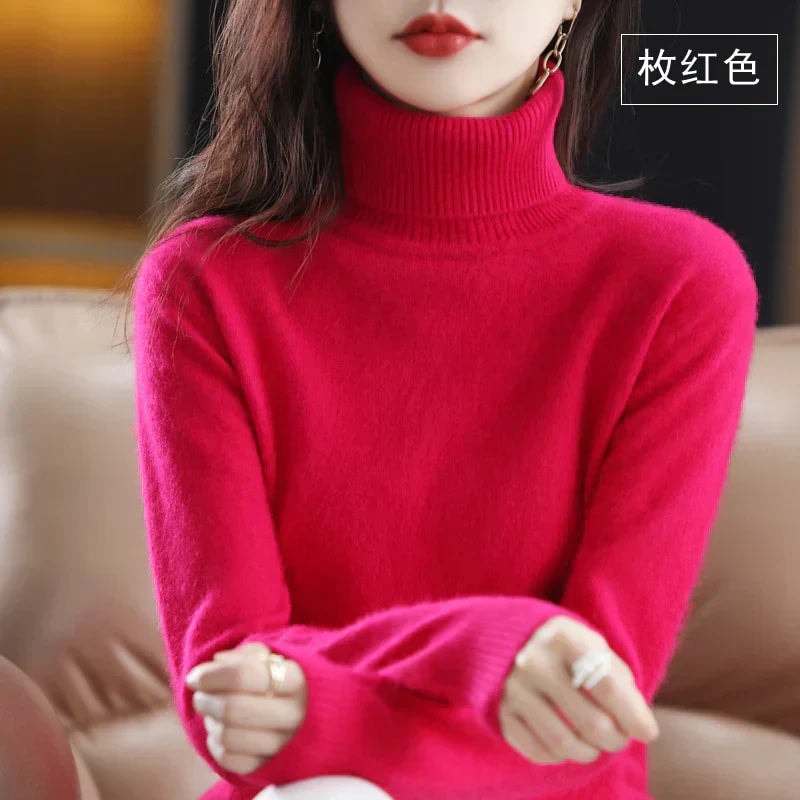 Women's Knit Turtleneck Sweater with Ribbed Cuffs