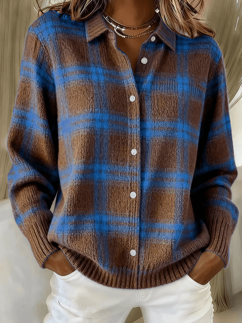 Esmeralda Women's Plaid Cotton Blend Long Sleeve Button-Up Blouse
