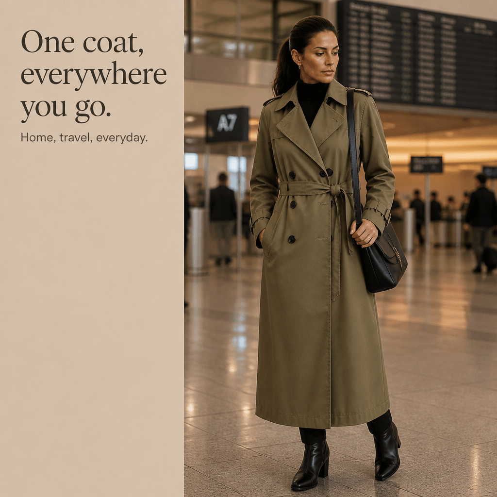 Mayfield Double-Breasted Long Trench Coat with Tailored Collar for Women