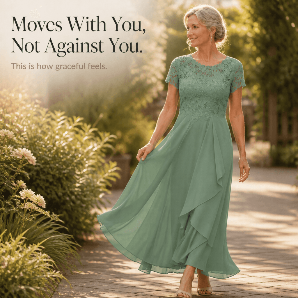 Floral Lace Bodice Chiffon Women's Midi Dress with Short Sleeves