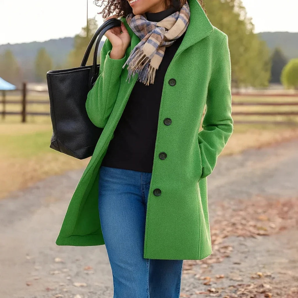 Heledd Notch-Lapel Longline Wool-Blend Winter Coat for Women